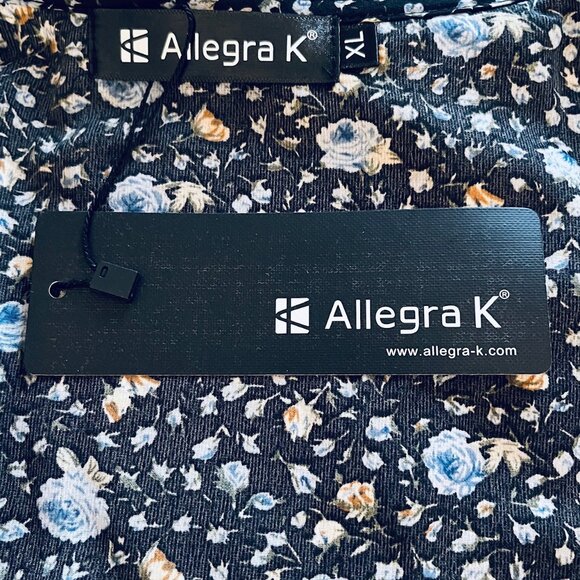 Allegra K Long Sleeve Blue Floral Blouse, Tie Closure (XL) NWT - Picture 11 of 14